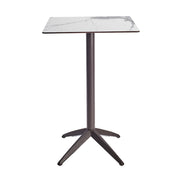 Table haute Quatro High Fix Ezpeleta, structure moka, plateau marbre blanc
