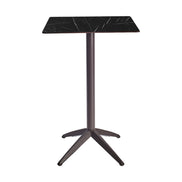 Table haute Quatro High Fix Ezpeleta, structure moka, plateau marbre noir