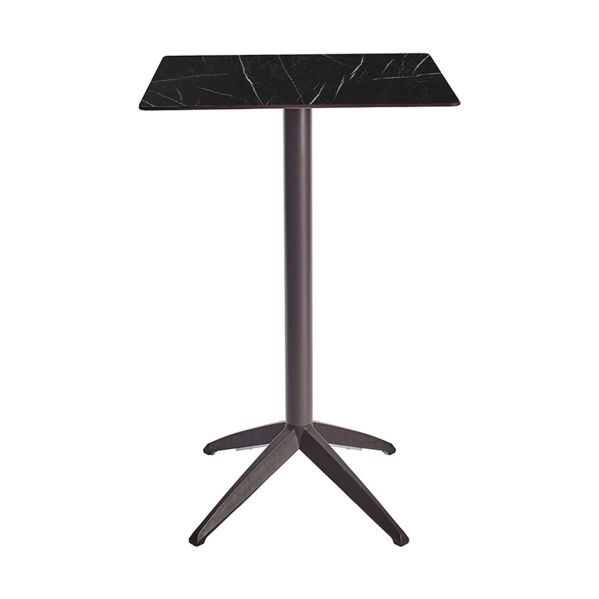 Table haute Quatro High Fix Ezpeleta, structure moka, plateau marbre noir