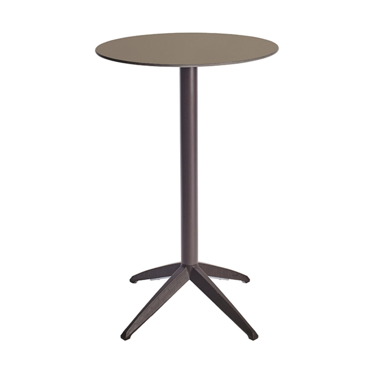 Table haute Quatro High Fix Ezpeleta ronde, structure moka, plateau taupe