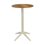 Table haute Quatro High Fix Ezpeleta ronde, structure sand, plateau chêne foncé