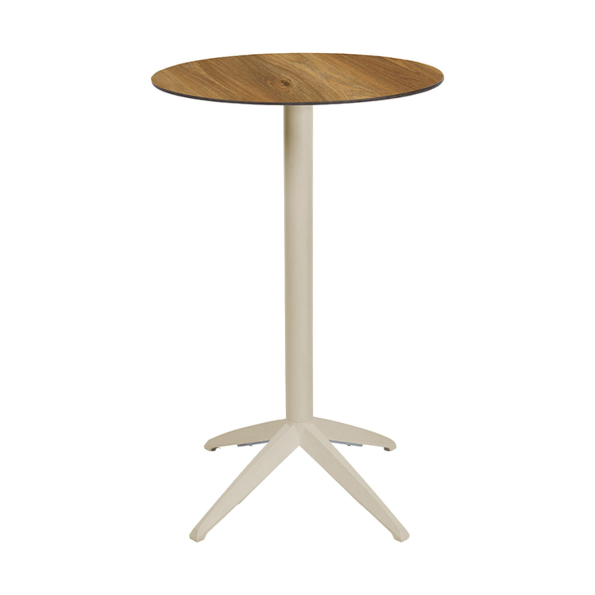 Table haute Quatro High Fix Ezpeleta ronde, structure sand, plateau chêne foncé