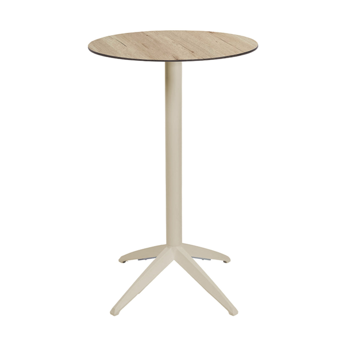 Table haute Quatro High Fix Ezpeleta ronde, structure sand, plateau chêne