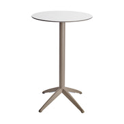 Table haute Quatro High Fix Ezpeleta ronde, structure taupe, plateau blanc