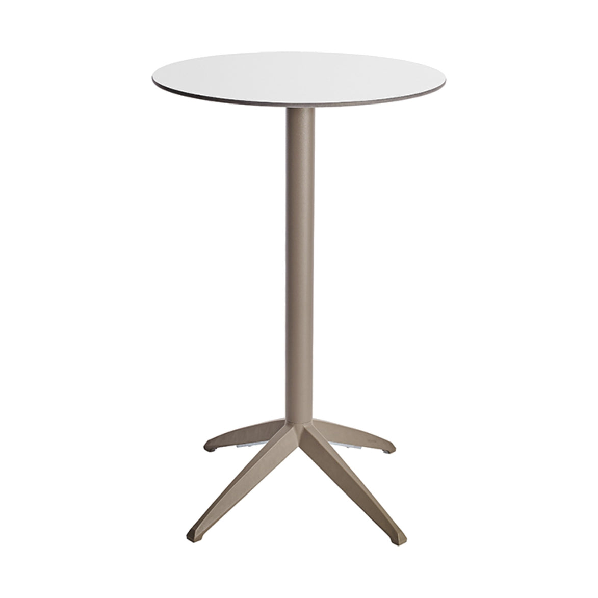 Table haute Quatro High Fix Ezpeleta ronde, structure taupe, plateau blanc