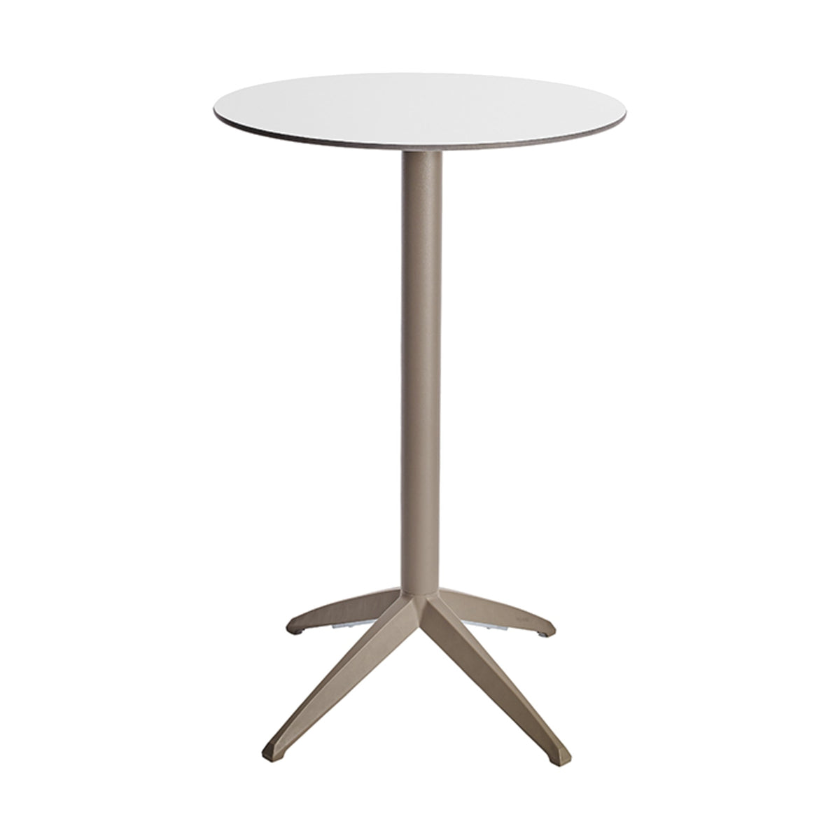 Table haute Quatro High Fix Ezpeleta ronde, structure taupe, plateau blanc