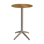 Table haute Quatro High Fix Ezpeleta ronde, structure taupe, plateau chêne foncé