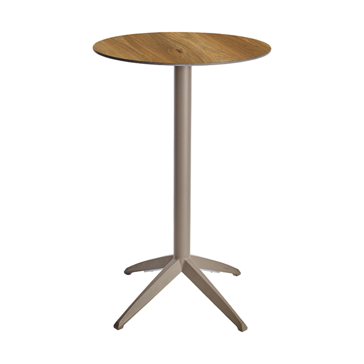 Table haute Quatro High Fix Ezpeleta ronde, structure taupe, plateau chêne foncé