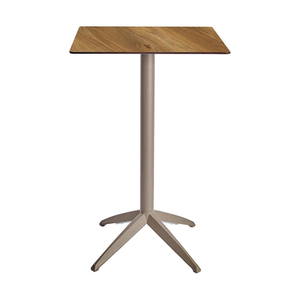 Table haute Quatro High Fix Ezpeleta, structure taupe, plateau chêne foncé