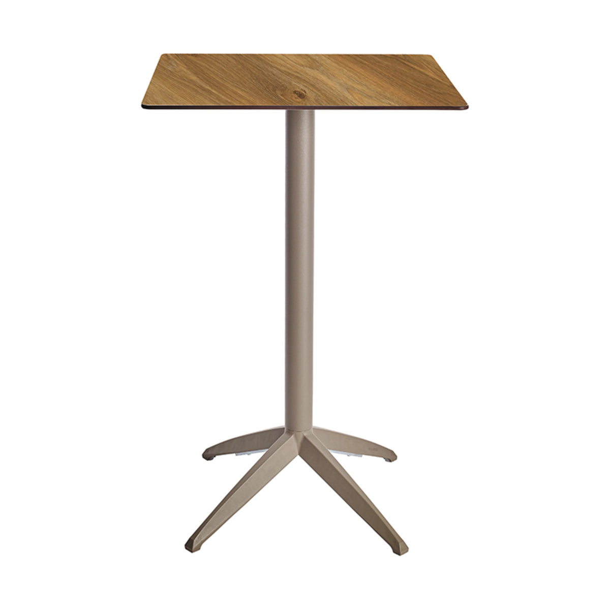 Table haute Quatro High Fix Ezpeleta, structure taupe, plateau chêne foncé