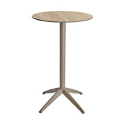 Table haute Quatro High Fix Ezpeleta ronde, structure taupe, plateau chêne