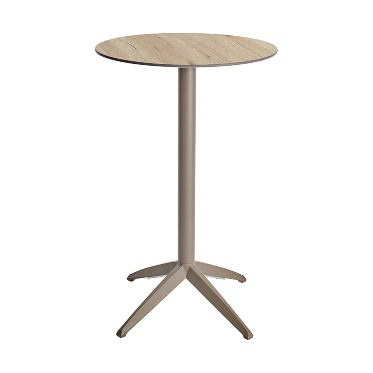Table haute Quatro High Fix Ezpeleta ronde, structure taupe, plateau chêne