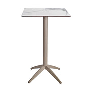 Table haute Quatro High Fix Ezpeleta, structure taupe, plateau marbre blanc