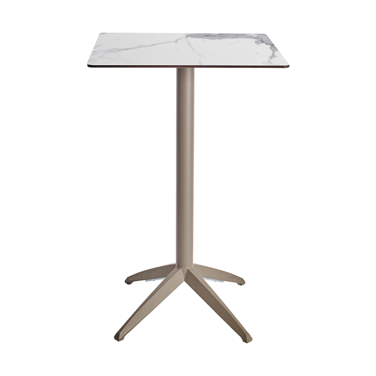 Table haute Quatro High Fix Ezpeleta, structure taupe, plateau marbre blanc