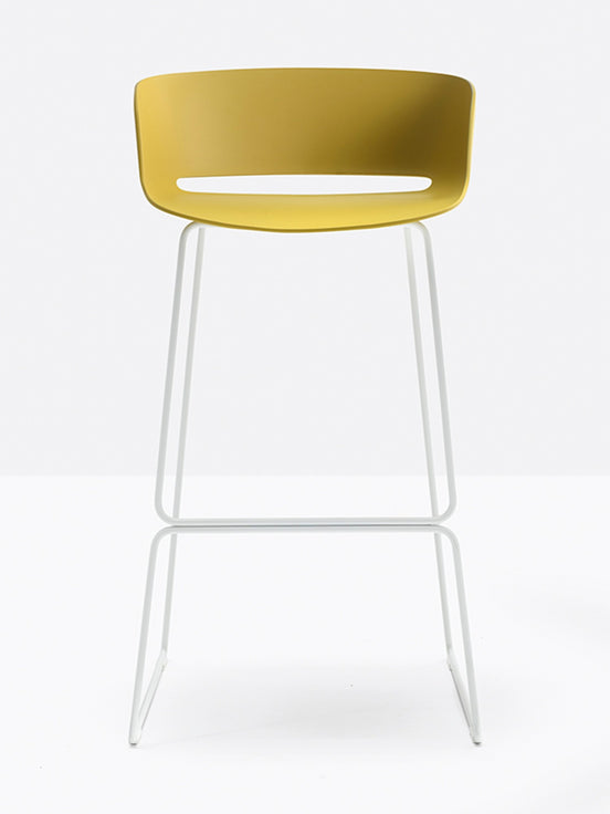 Tabouret de bar Babila jaune, structure blanche