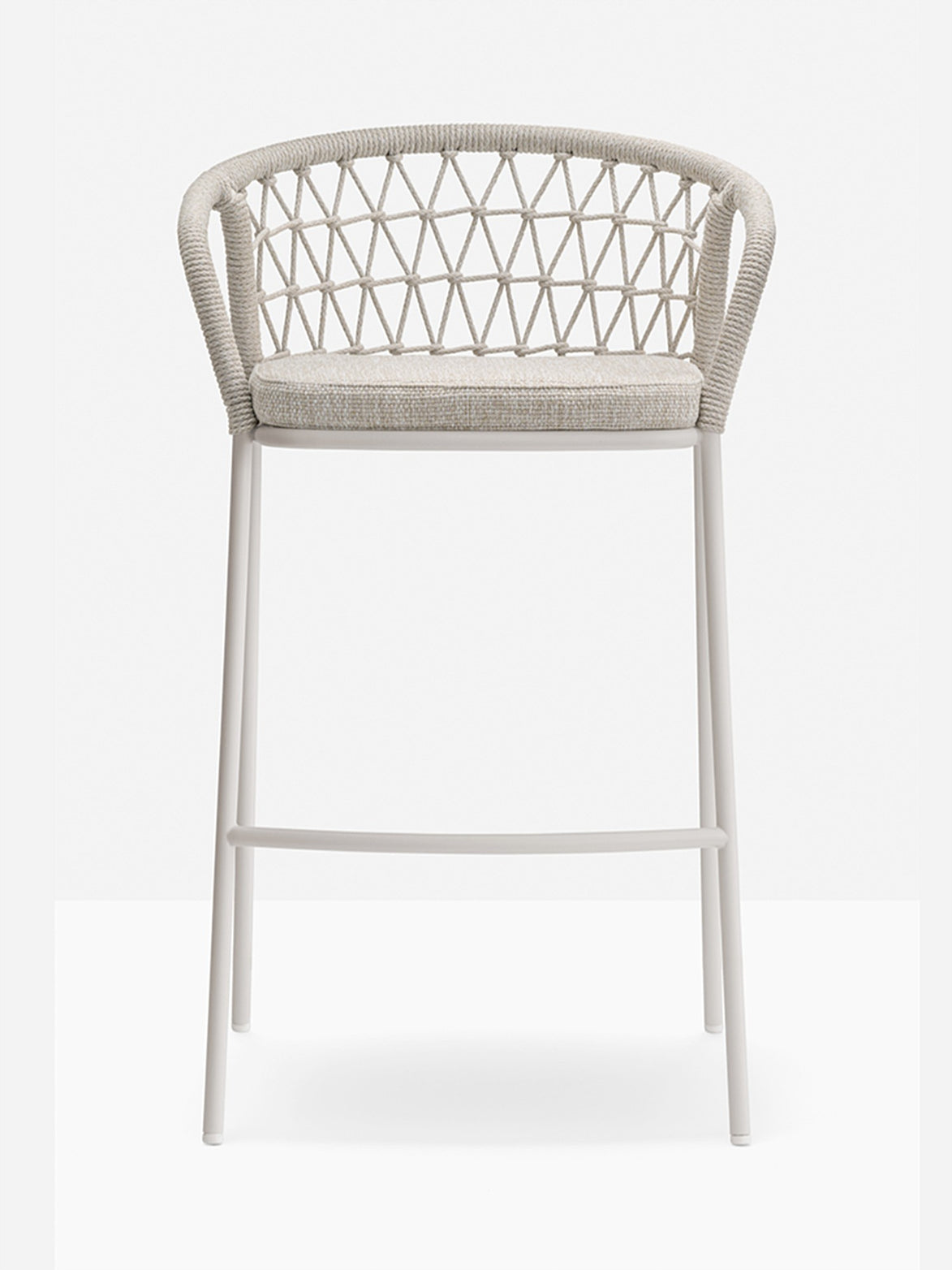 Tabouret de bar Panarea Pedrali beige, coussin gris clair