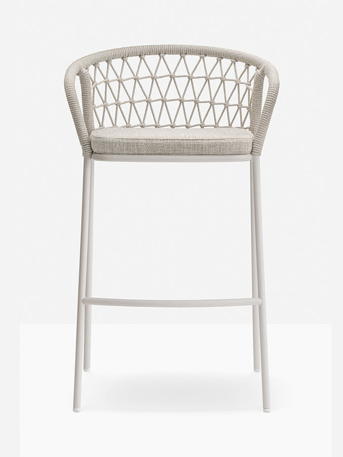 Tabouret de bar Panarea Pedrali beige, coussin gris clair