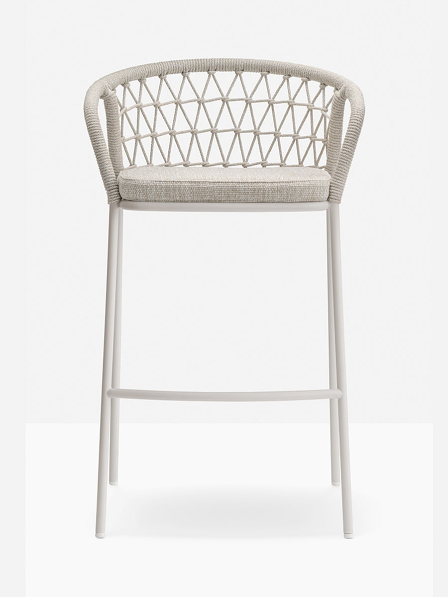 Tabouret de bar Panarea Pedrali beige, coussin gris clair