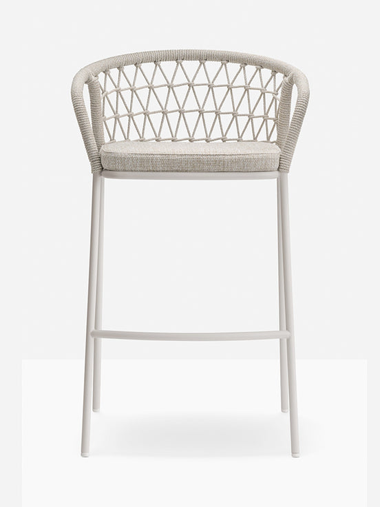 Tabouret de bar Panarea Pedrali beige, coussin gris clair