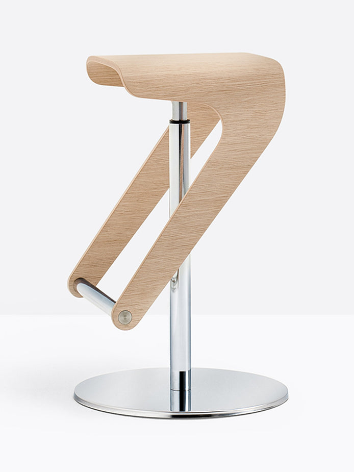 Tabouret de bar Woody 495 Pedrali chêne blanchi, vérin à gaz chromé