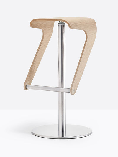 Tabouret de bar Woody 496 chêne blanchi, base inox satiné